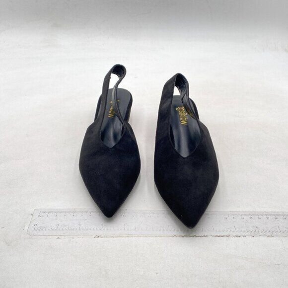 TGSIKIBW Black Pointed Toe Slingback Pumps Wedge Low Heel Slingback Slip On Shoe - Picture 3 of 8